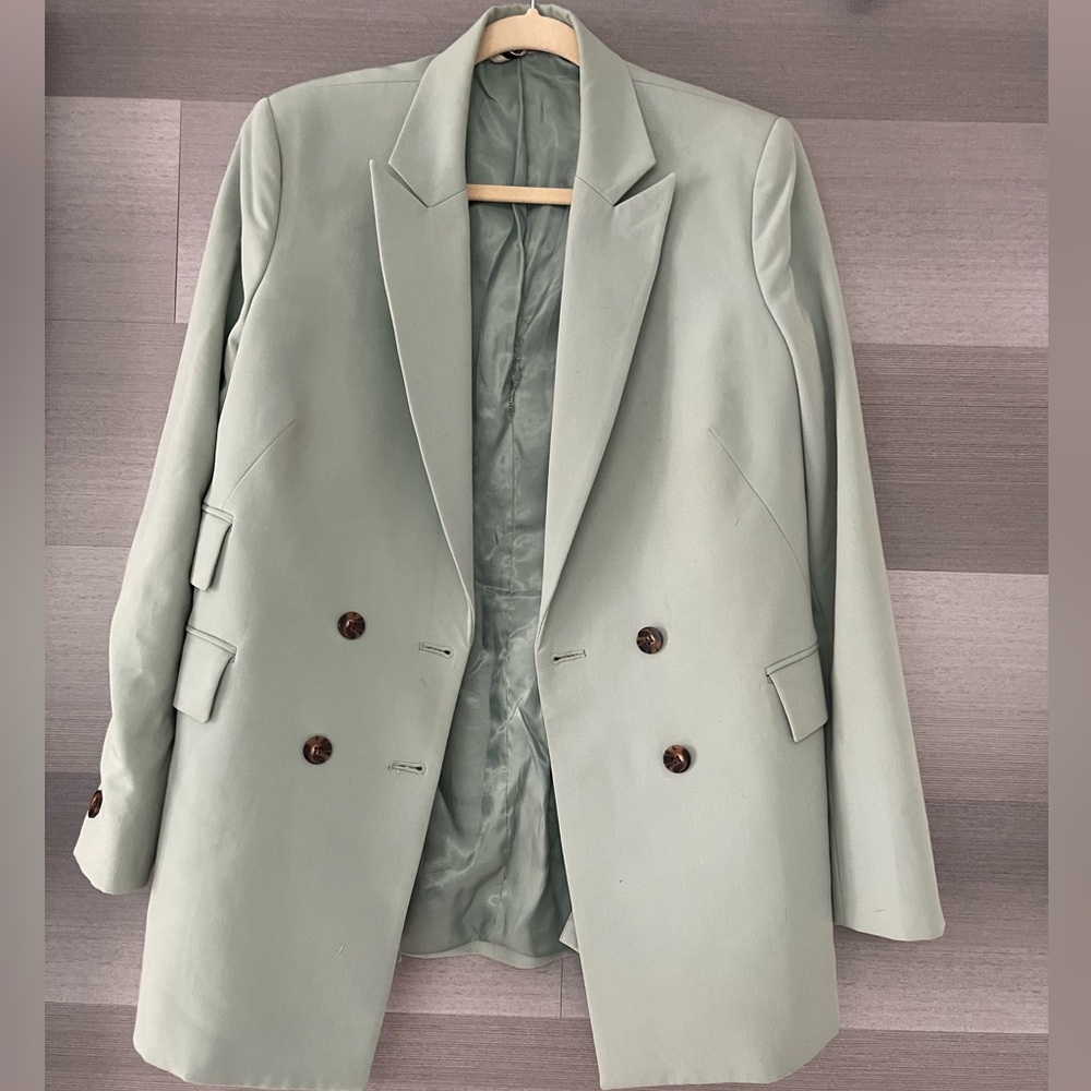 Topshop Double-Breasted Light Sage Green Blazer